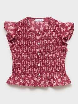 Mango Kids' Bombai Shirred Blouse, Medium Red - view 2, Medium Red
