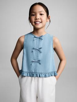 Mango Kids' Coco Ruffle Hem Bow Blouse, Open Blue, Open Blue