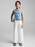 Mango Kids' Coco Ruffle Hem Bow Blouse, Open Blue