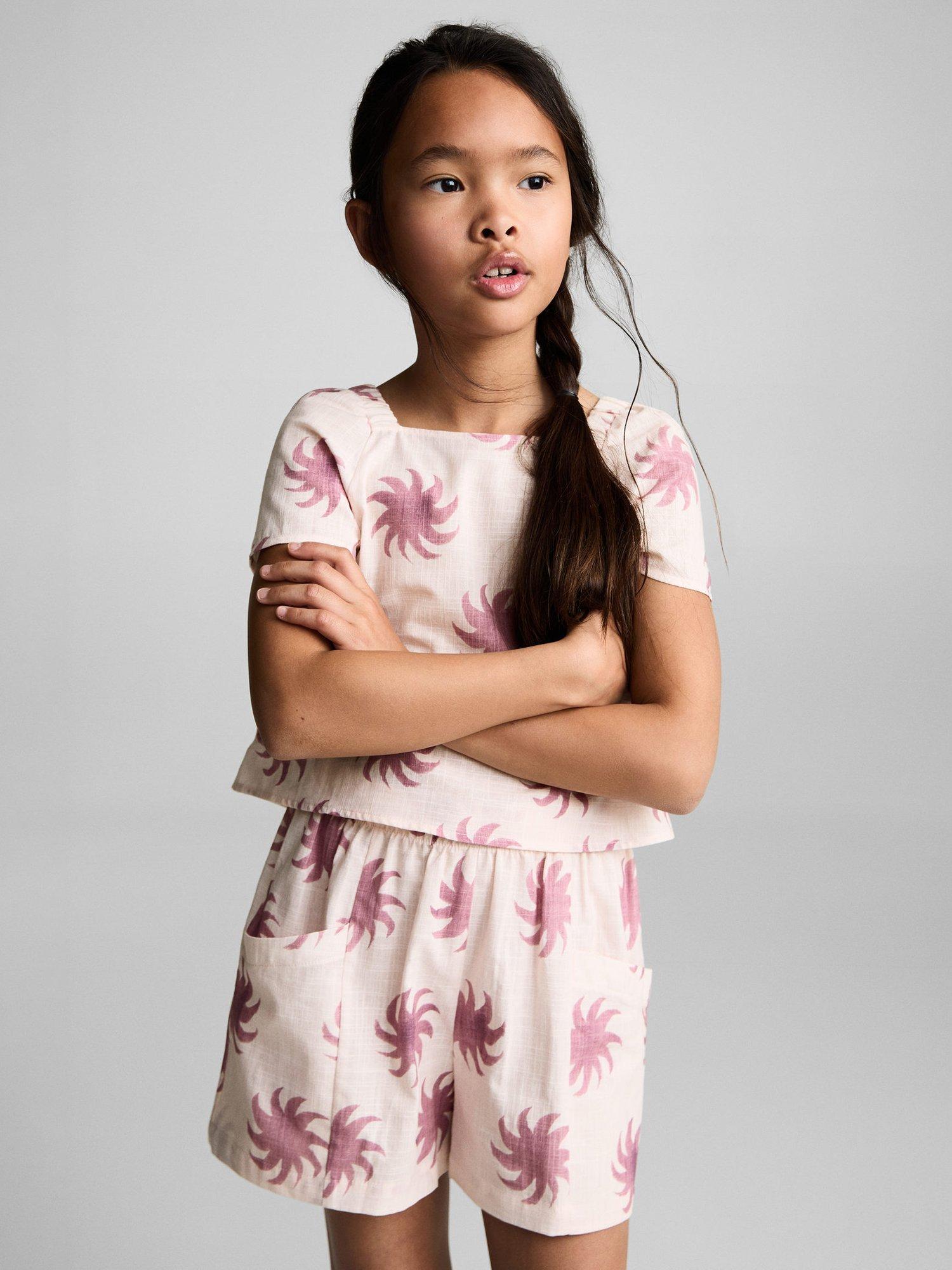 Product image 2 of 7, which shows Mango Kids' Paige Sun Print Cotton Blouse, Pink, 13-14 years