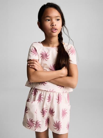 Mango Kids' Paige Sun Print Cotton Blouse, Pink - view 2, Pink