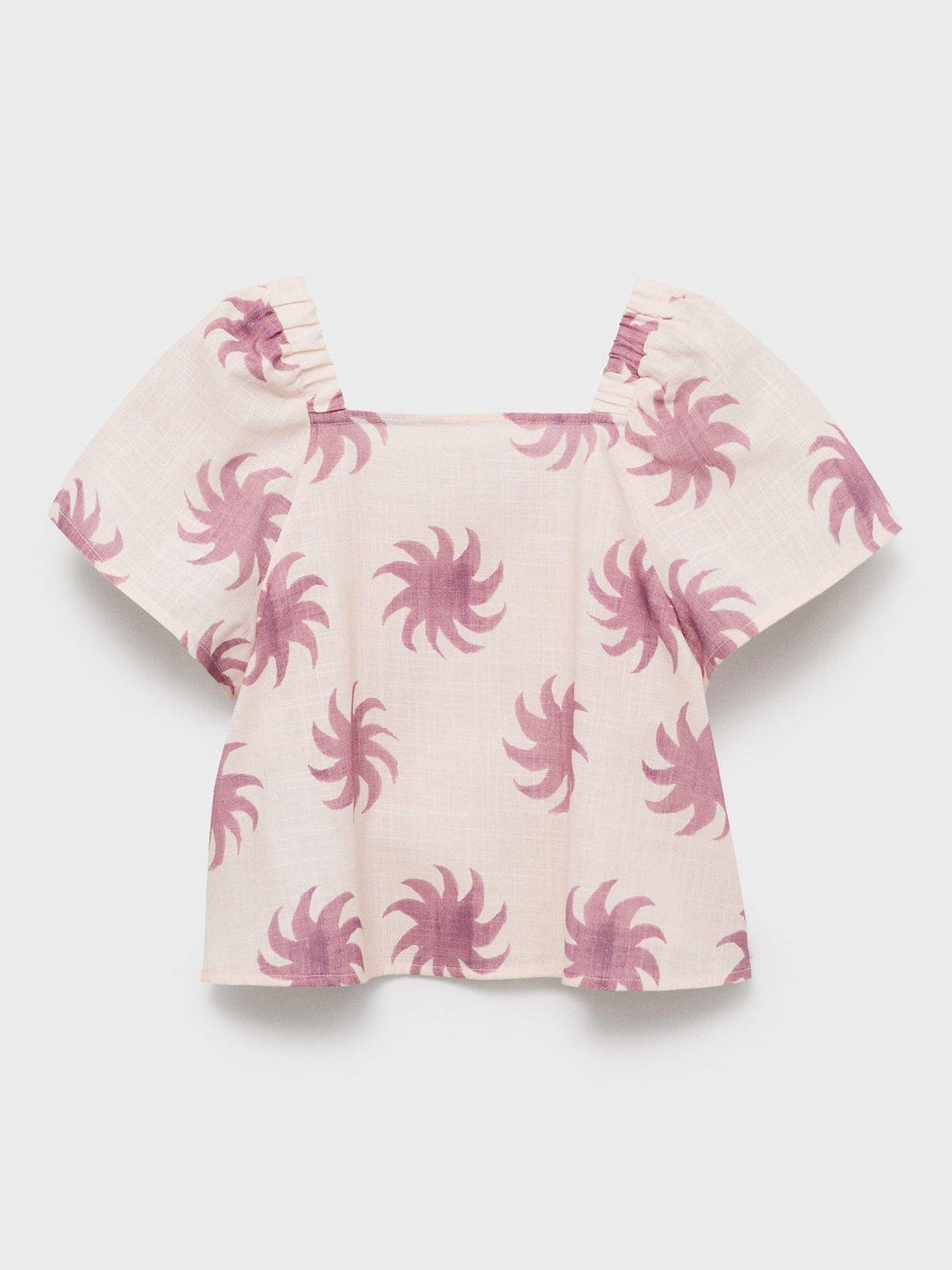 Product image 3 of 7, which shows Mango Kids' Paige Sun Print Cotton Blouse, Pink, 13-14 years