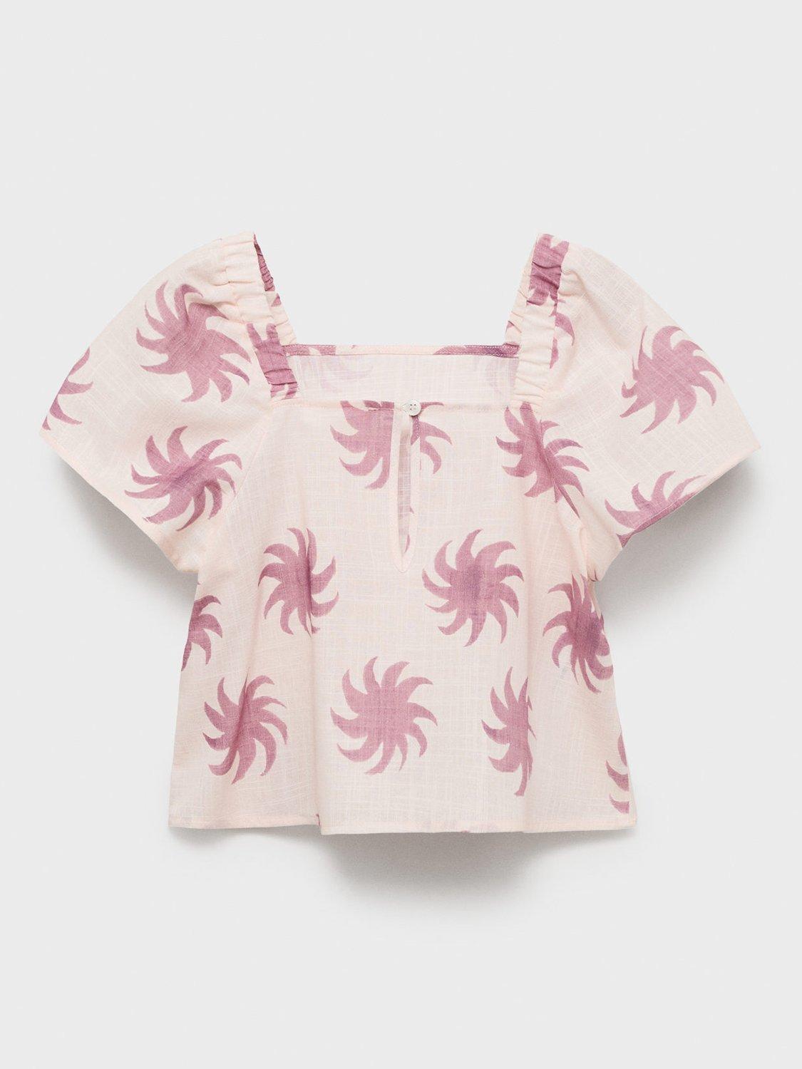 Product image 4 of 7, which shows Mango Kids' Paige Sun Print Cotton Blouse, Pink, 13-14 years