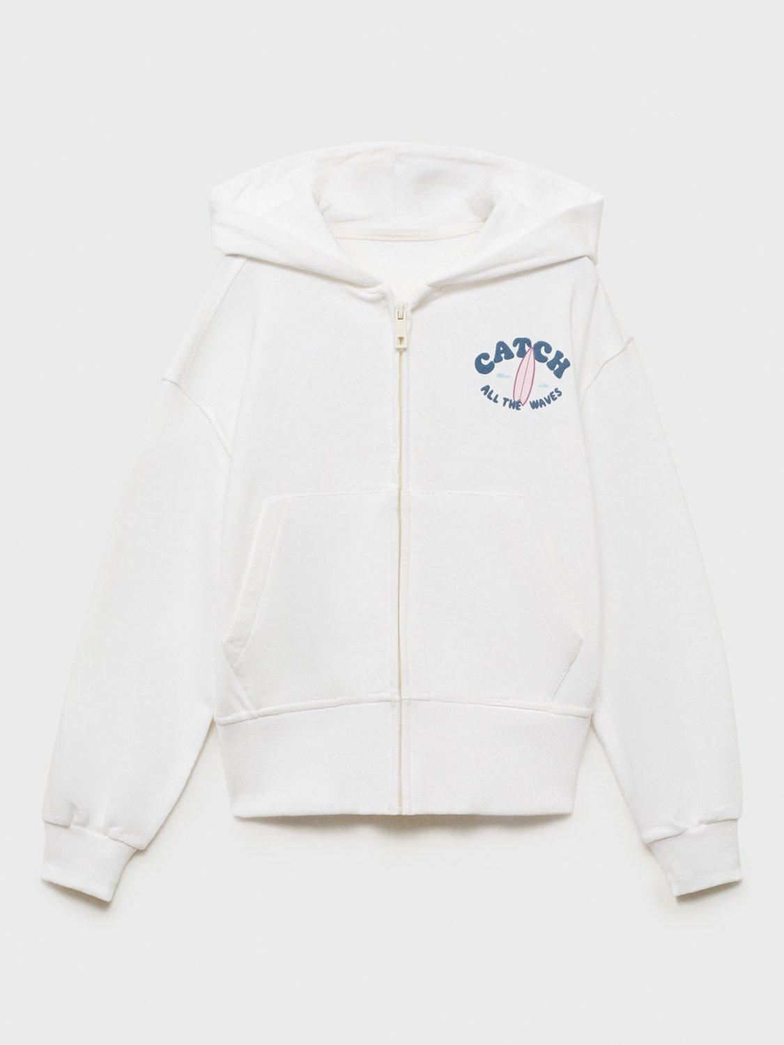 Product image 1 of 4, which shows Mango Kids' Coastal Zipped Hoodie, Natural White, 11-12 years