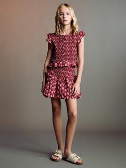 Mango Kids' Ruffled Gathered Mini Skirt, Medium Red, Medium Red