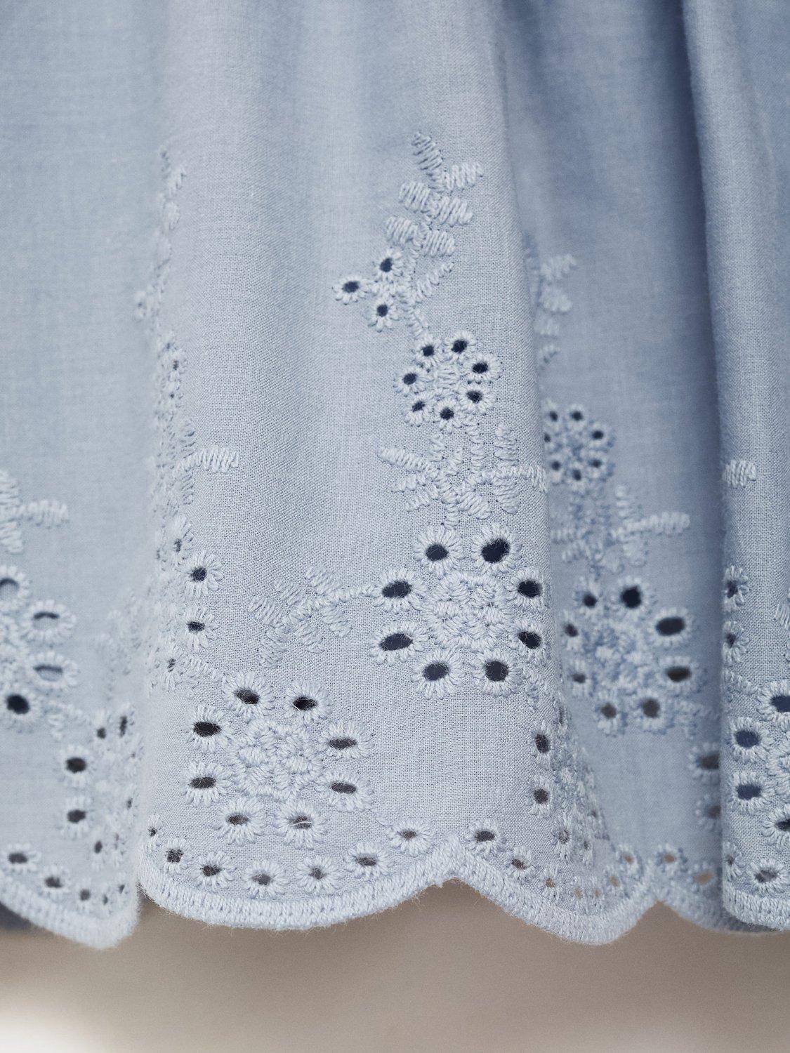 Product image 5 of 6, which shows Mango Kids' Cotta Embroidered Cotton Ruffle Mini Skirt, Pastel Blue, 11-12 yrs
