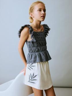 Mango Kids' Mia Embroidered A-Line Cotton Mini Skort, Natural White