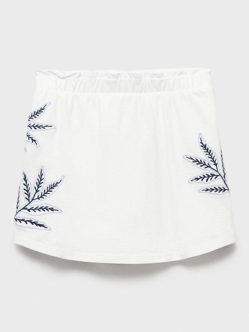 Product image 2 of 6, which shows Mango Kids' Mia Embroidered A-Line Cotton Mini Skort, Natural White, 11-12 yrs
