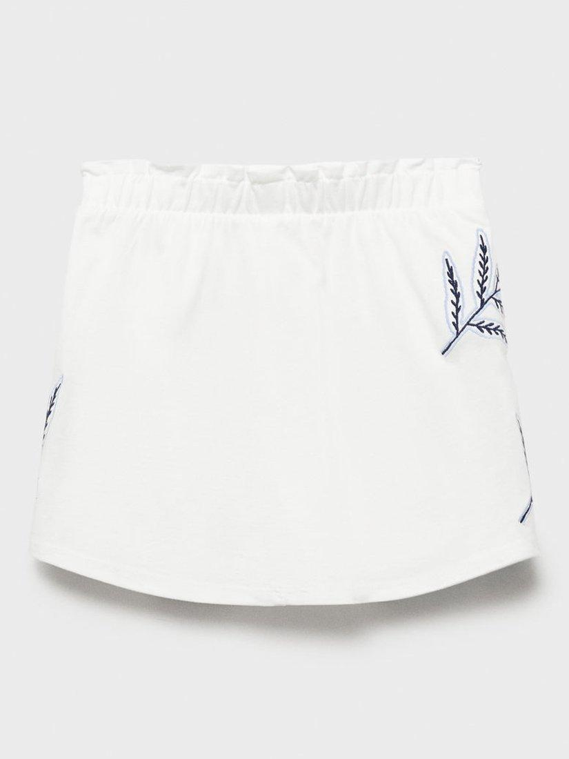 Product image 3 of 6, which shows Mango Kids' Mia Embroidered A-Line Cotton Mini Skort, Natural White, 11-12 yrs