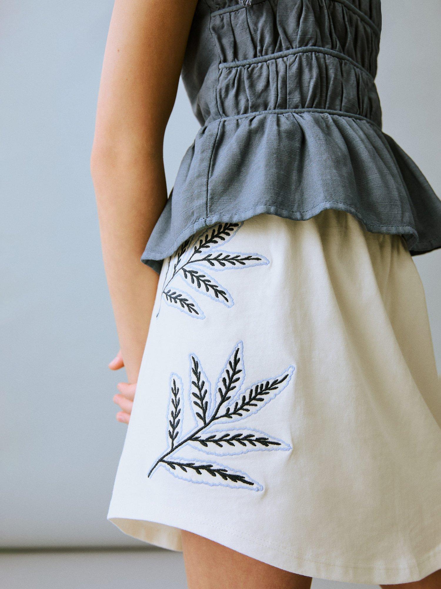Product image 5 of 6, which shows Mango Kids' Mia Embroidered A-Line Cotton Mini Skort, Natural White, 11-12 yrs
