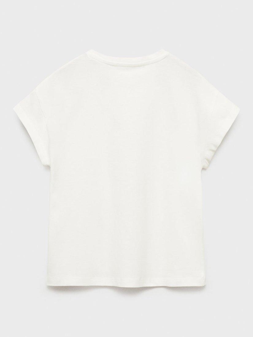 Product image 4 of 8, which shows Mango Kids' Flipflop Cotton Graphic T-Shirt, Natural White, 11-12 yrs