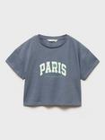 Mango Kids' Paris Cropped T-Shirt, Medium Blue