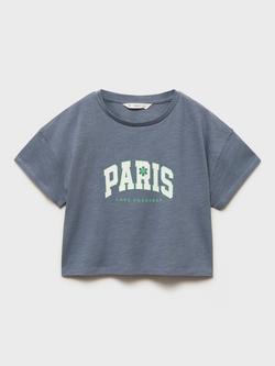 Mango Kids' Paris Cropped T-Shirt, Medium Blue, Medium Blue