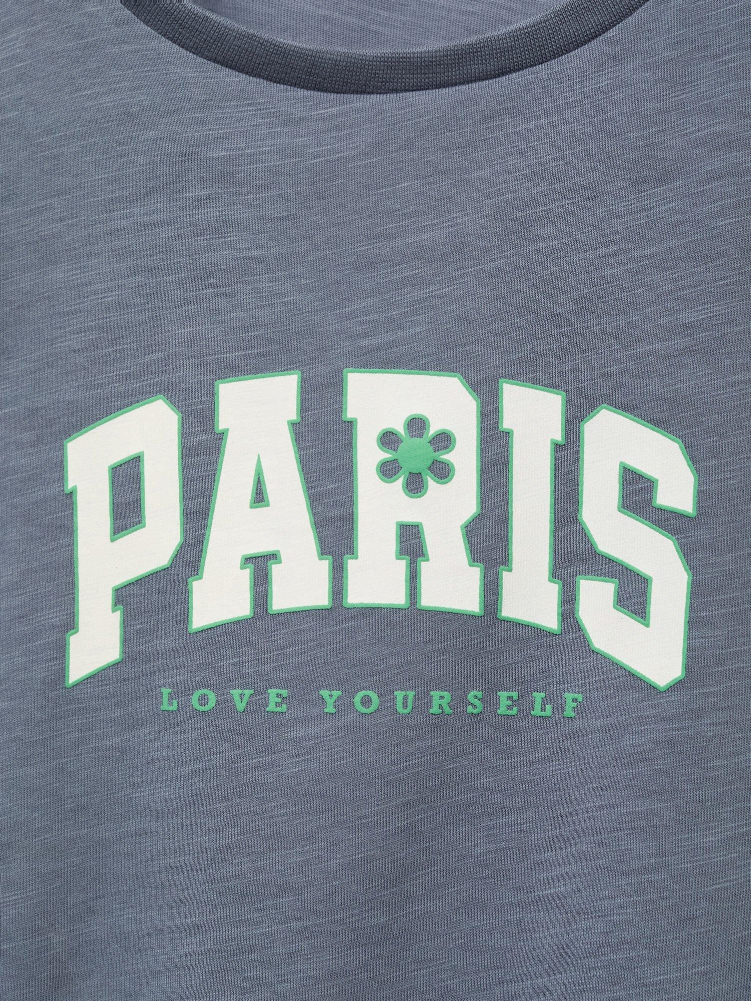 Product image 4 of 4, which shows Mango Kids' Paris Cropped T-Shirt, Medium Blue, 11-12 years
