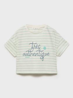 Mango Kids' Pure Cotton Short Sleeved Slogan T-Shirt, Natural White/Multi, Natural White/Multi