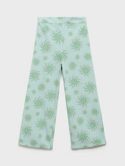 Mango Kids' Audrey Cotton Blend Sun Print Trousers, Green, Green
