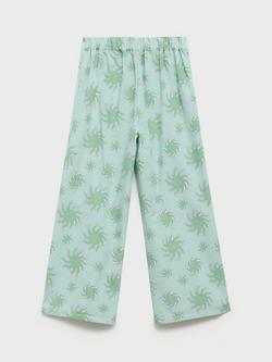 Mango Kids' Audrey Cotton Blend Sun Print Trousers, Green - view 2, Green