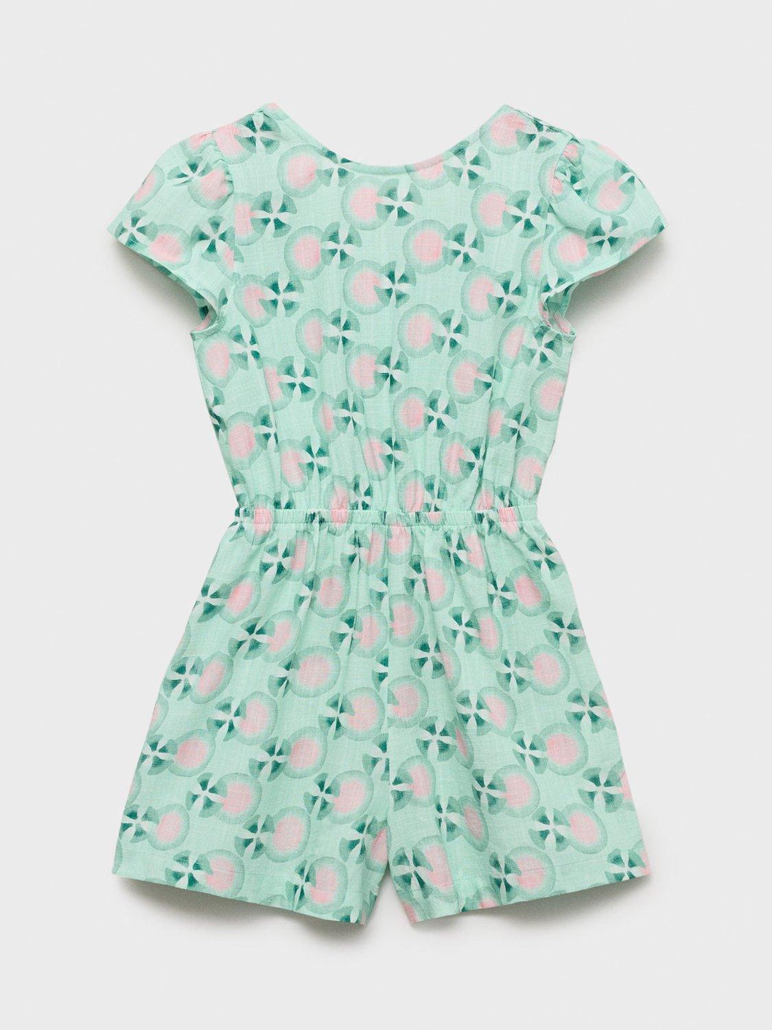 Product image 3 of 8, which shows Mango Kids' Ava Cross-Back Playsuit, Green, 13-14 yrs