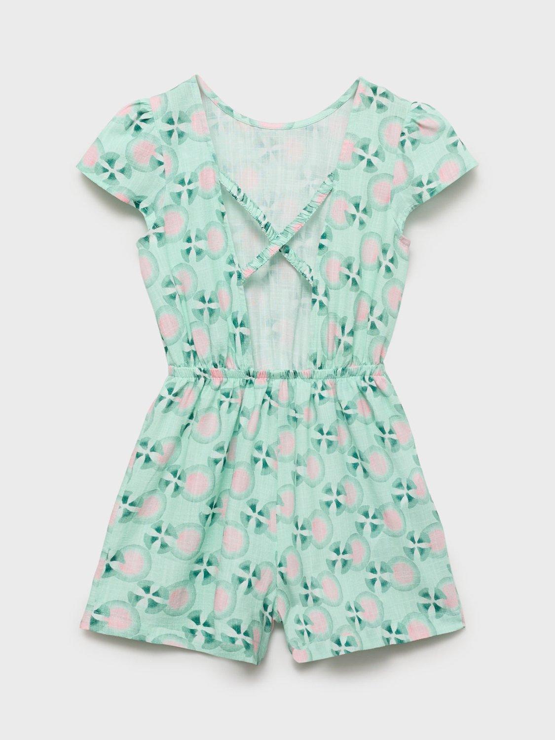 Product image 4 of 8, which shows Mango Kids' Ava Cross-Back Playsuit, Green, 13-14 yrs
