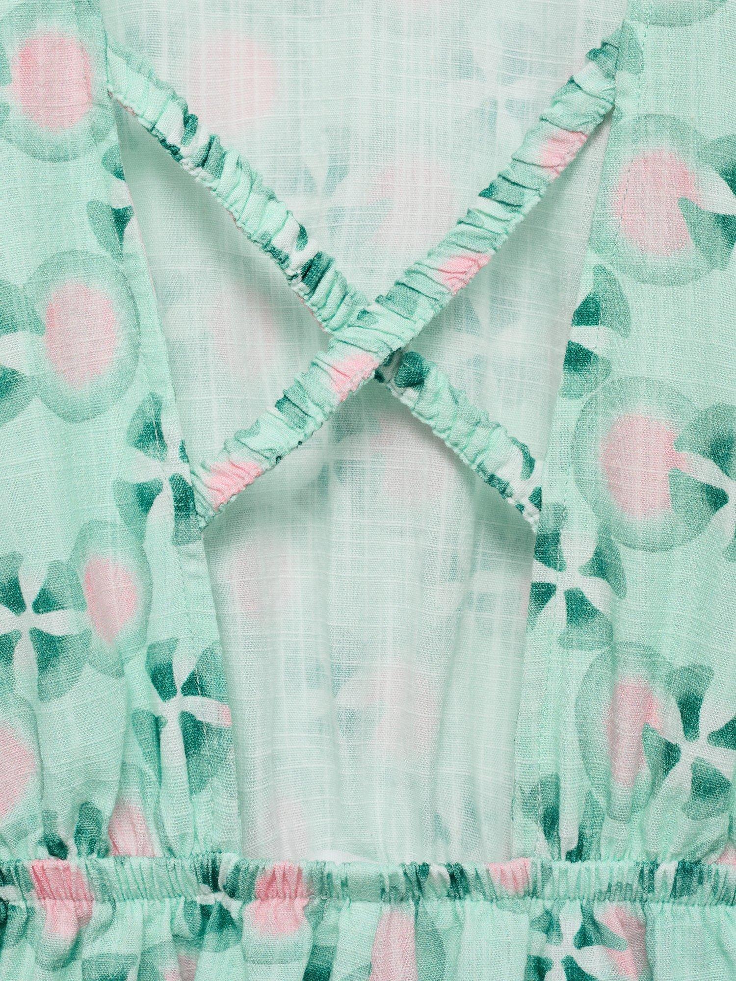 Product image 5 of 8, which shows Mango Kids' Ava Cross-Back Playsuit, Green, 13-14 yrs