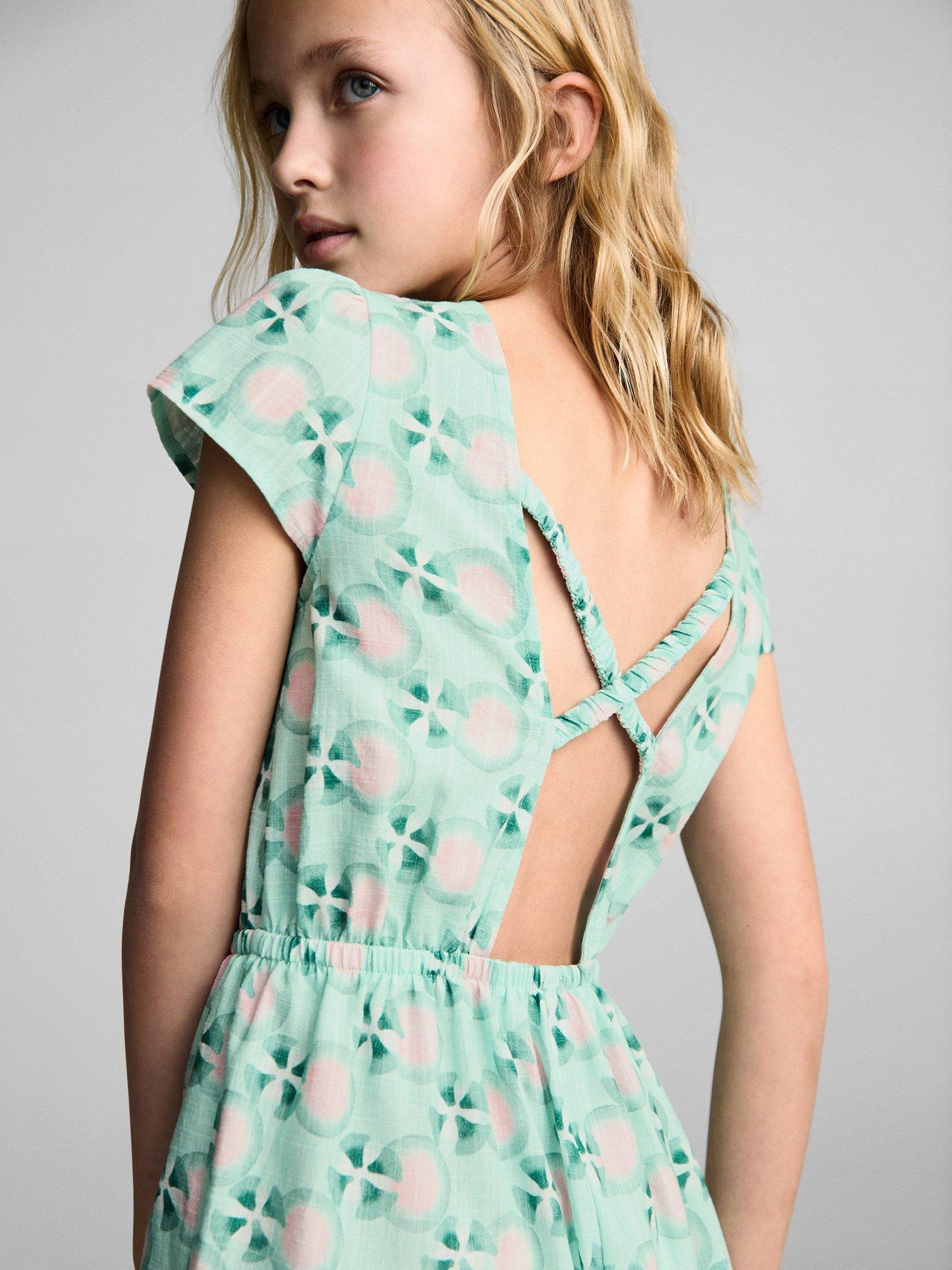 Product image 6 of 8, which shows Mango Kids' Ava Cross-Back Playsuit, Green, 13-14 yrs