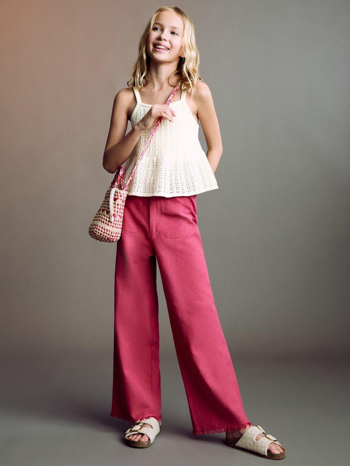 Product image 1 of 5, which shows Mango Kids' Delhi Cotton Linen Blend Trousers, Medium Red, 13-14 yrs