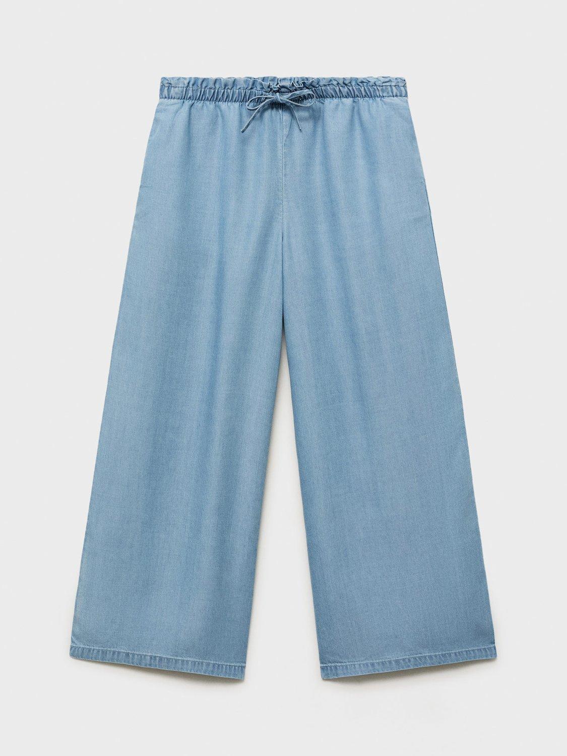 Product image 3 of 6, which shows Mango Kids' Flowy Straight-Fit Trousers, Open Blue, 11-12 years