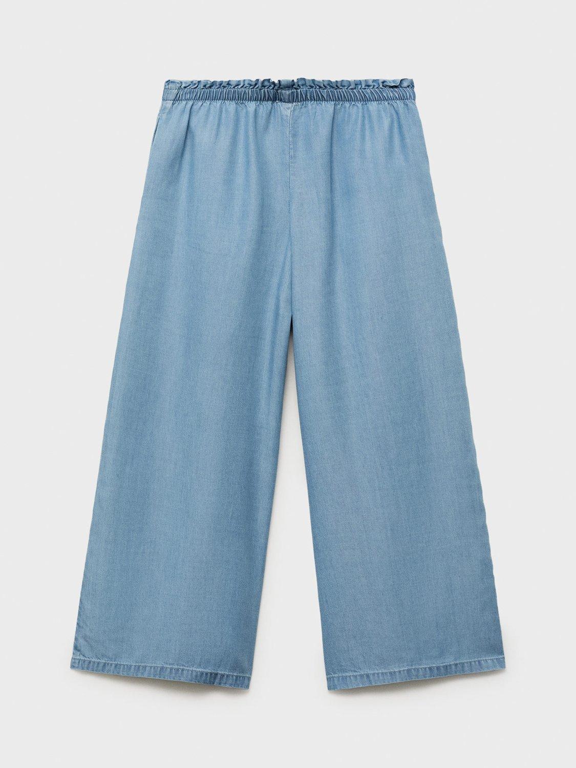 Product image 4 of 6, which shows Mango Kids' Flowy Straight-Fit Trousers, Open Blue, 11-12 years
