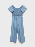 Mango Kids' Eva Ruched Short Sleeved Jumpsuit, Open Blue