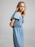 Mango Kids' Eva Ruched Short Sleeved Jumpsuit, Open Blue
