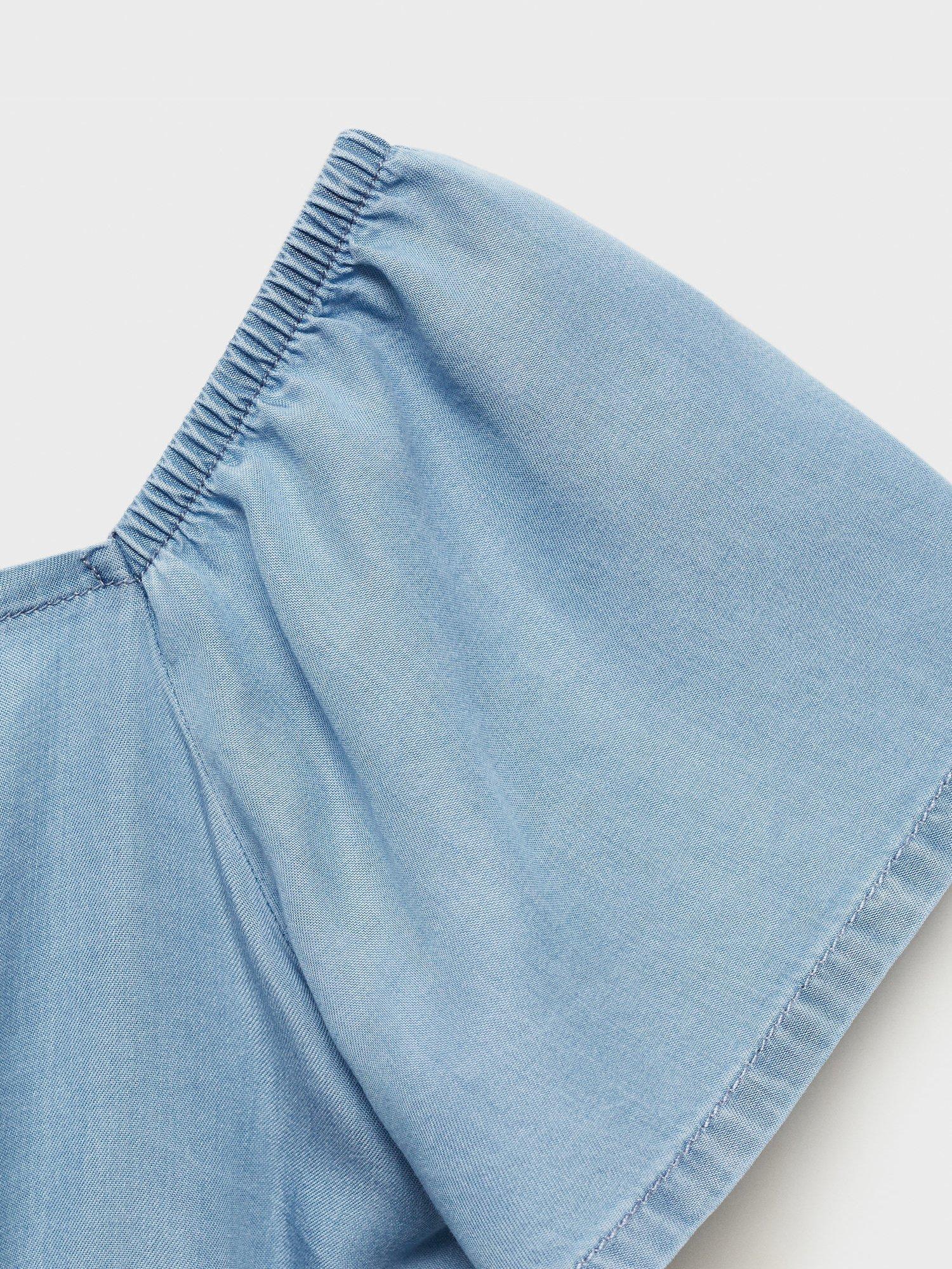 Product image 3 of 5, which shows Mango Kids' Eva Ruched Short Sleeved Jumpsuit, Open Blue, 13-14 yrs