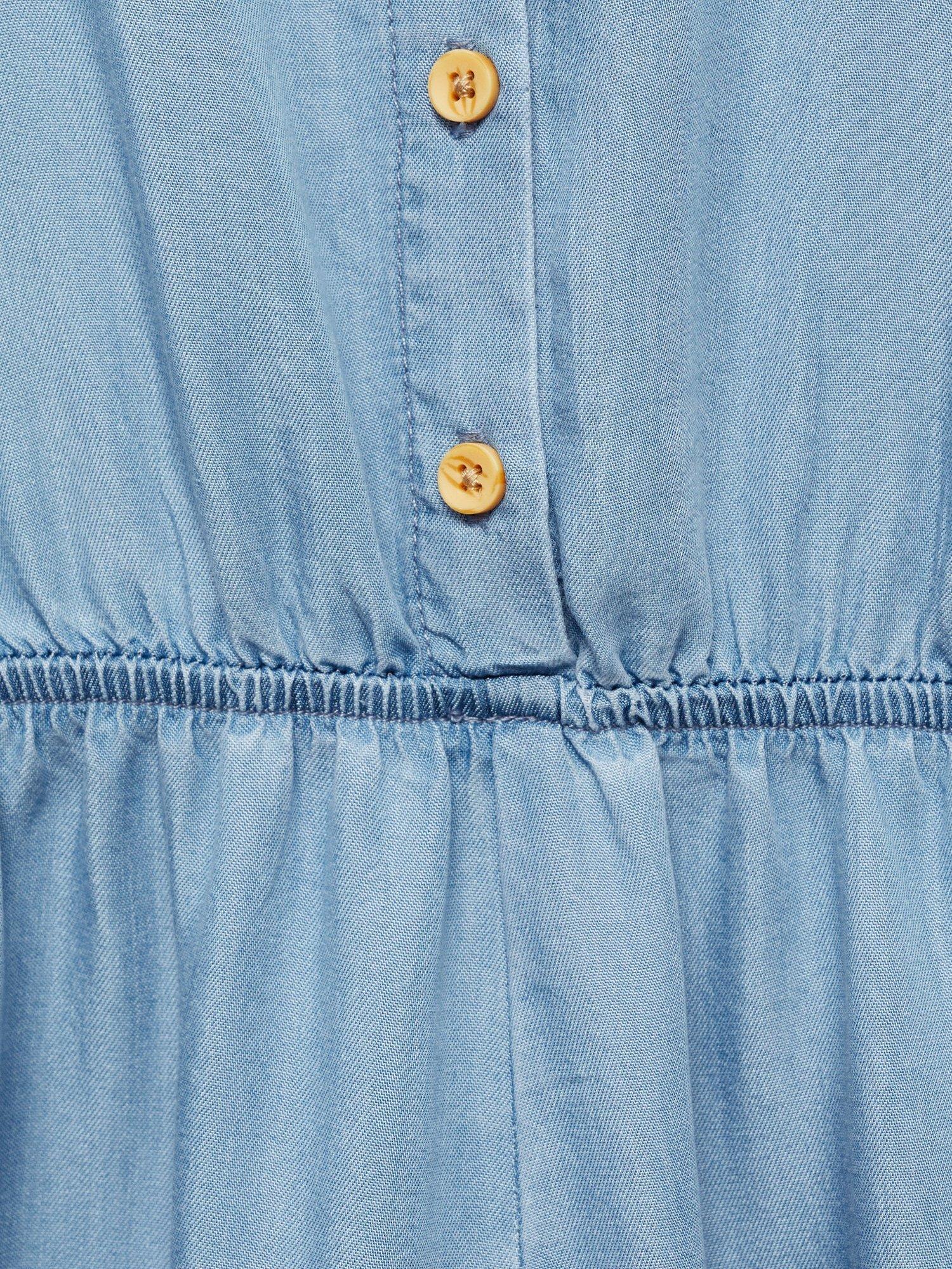 Product image 5 of 5, which shows Mango Kids' Eva Ruched Short Sleeved Jumpsuit, Open Blue, 13-14 yrs