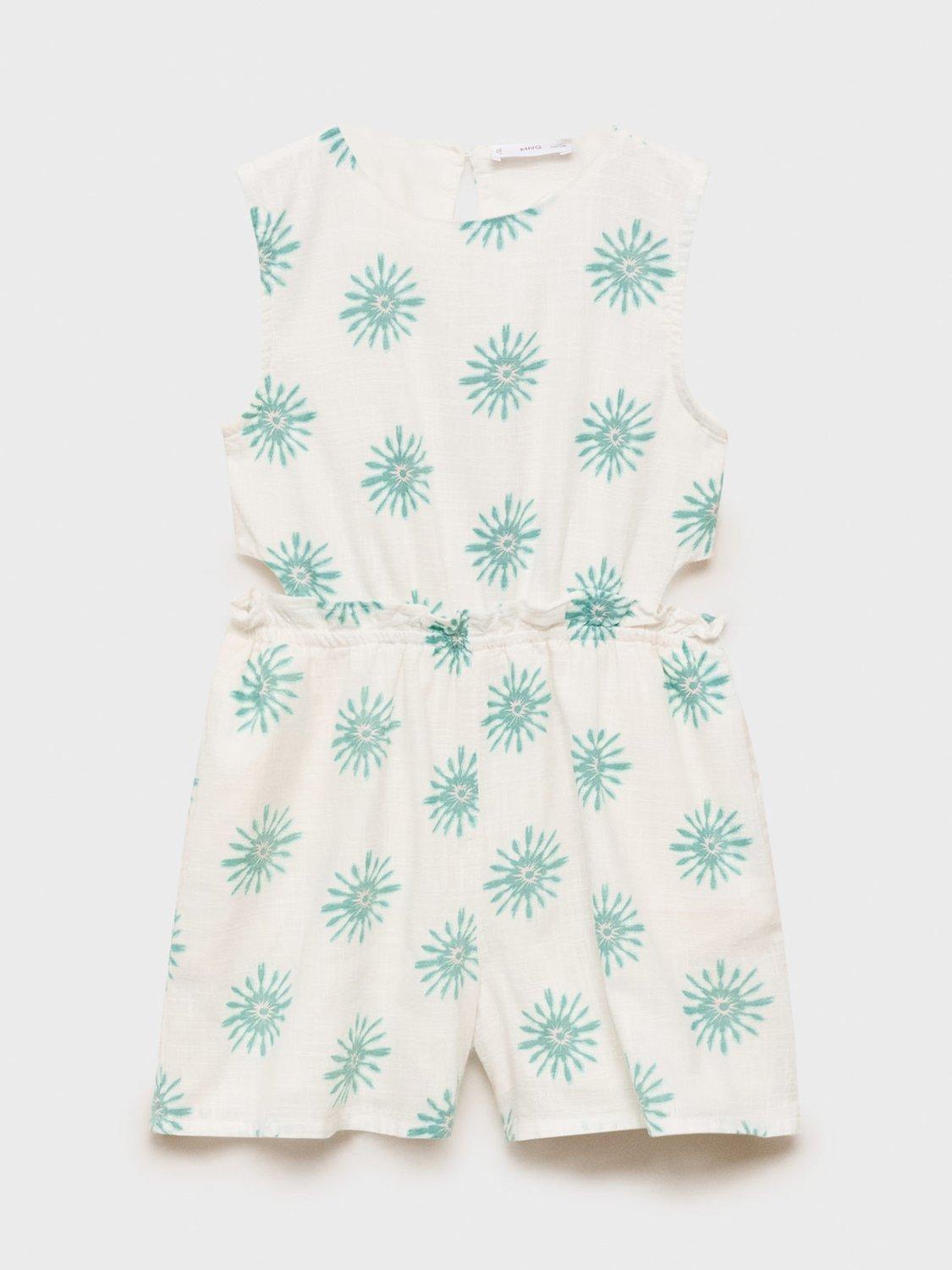 Product image 1 of 4, which shows Mango Kids' Cotton Sleeveless Playsuit, White, 13-14 years