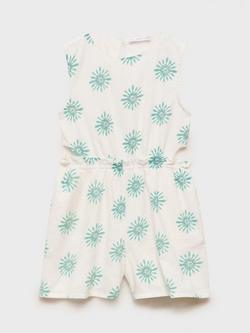 Mango Kids' Cotton Sleeveless Playsuit, White, White