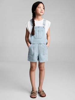 Mango Kids' Adriana Cotton Shortie Dungarees, Open Blue - view 2, Open Blue