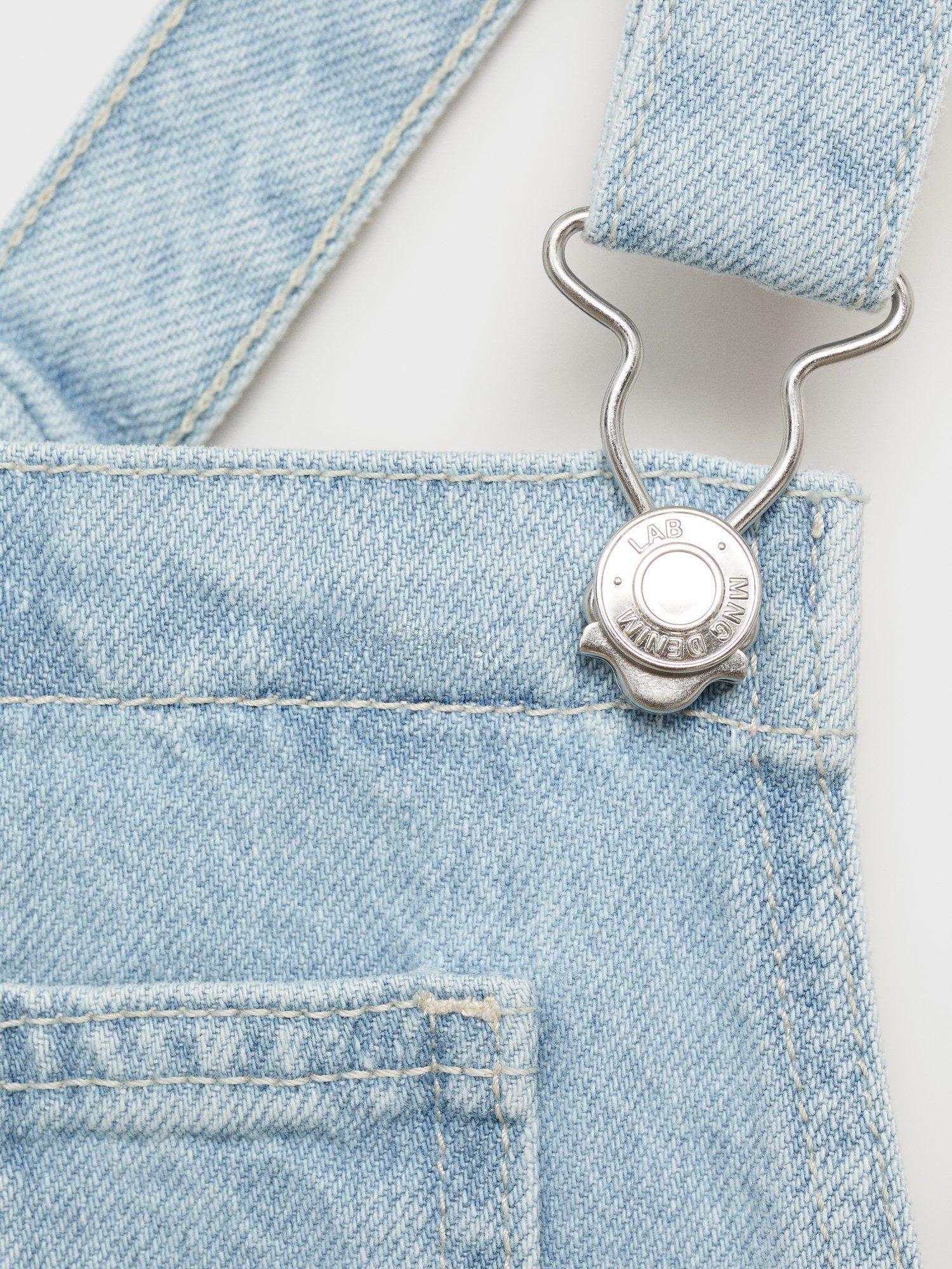Product image 7 of 7, which shows Mango Kids' Adriana Cotton Shortie Dungarees, Open Blue, 13-14 yrs