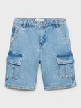 Mango Kids' Carpen Cotton Denim Cargo Shorts, Open Blue