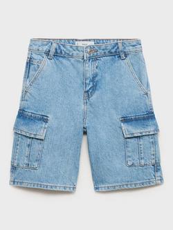 Mango Kids' Carpen Cotton Denim Cargo Shorts, Open Blue, Open Blue