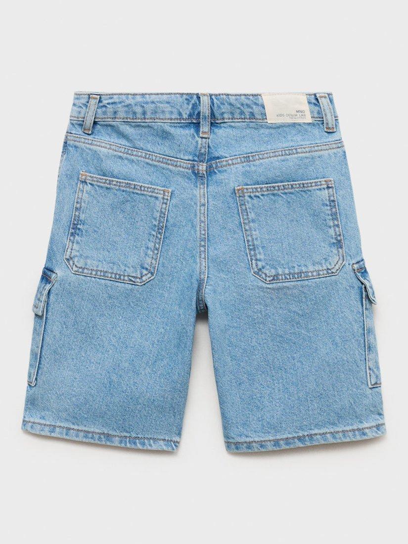 Product image 2 of 4, which shows Mango Kids' Carpen Cotton Denim Cargo Shorts, Open Blue, 13-14 years