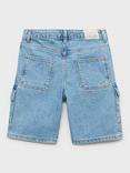 Mango Kids' Carpen Cotton Denim Cargo Shorts, Open Blue