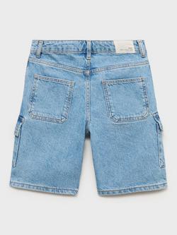 Mango Kids' Carpen Cotton Denim Cargo Shorts, Open Blue - view 2, Open Blue