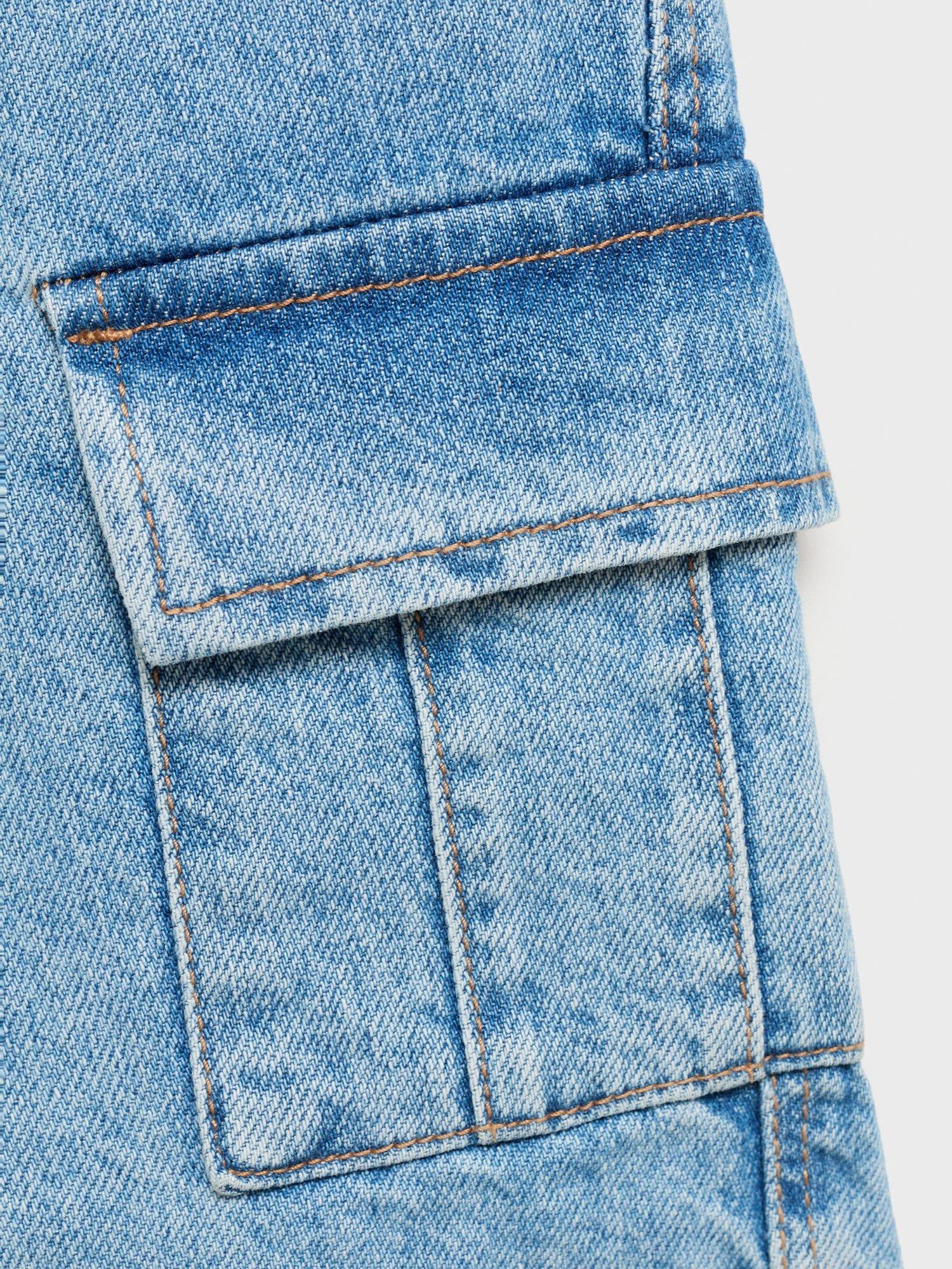 Product image 3 of 4, which shows Mango Kids' Carpen Cotton Denim Cargo Shorts, Open Blue, 13-14 years