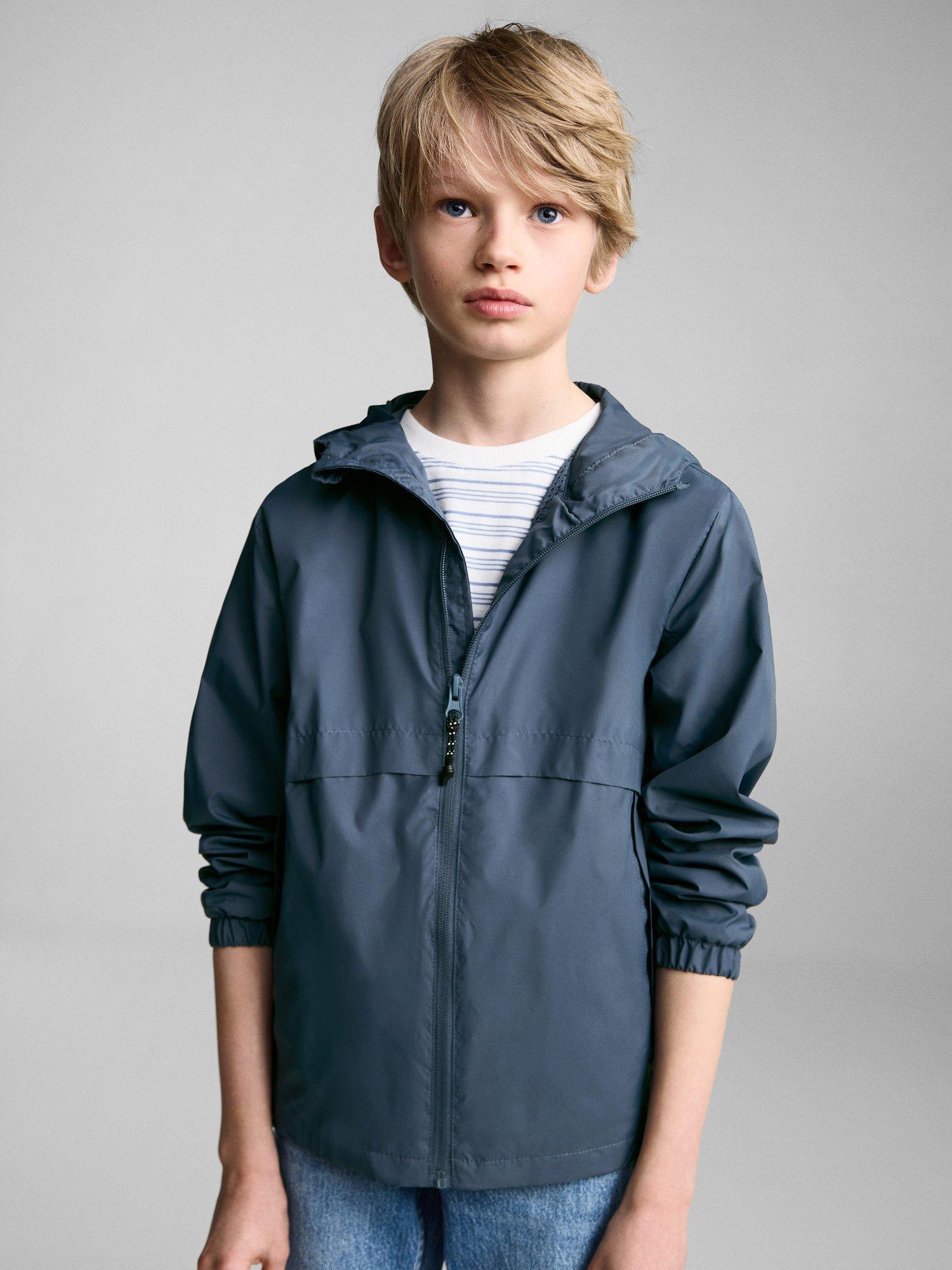 Product image 1 of 7, which shows Mango Kids' Fiona Hooded Raincoat, Medium Blue, 13-14 years