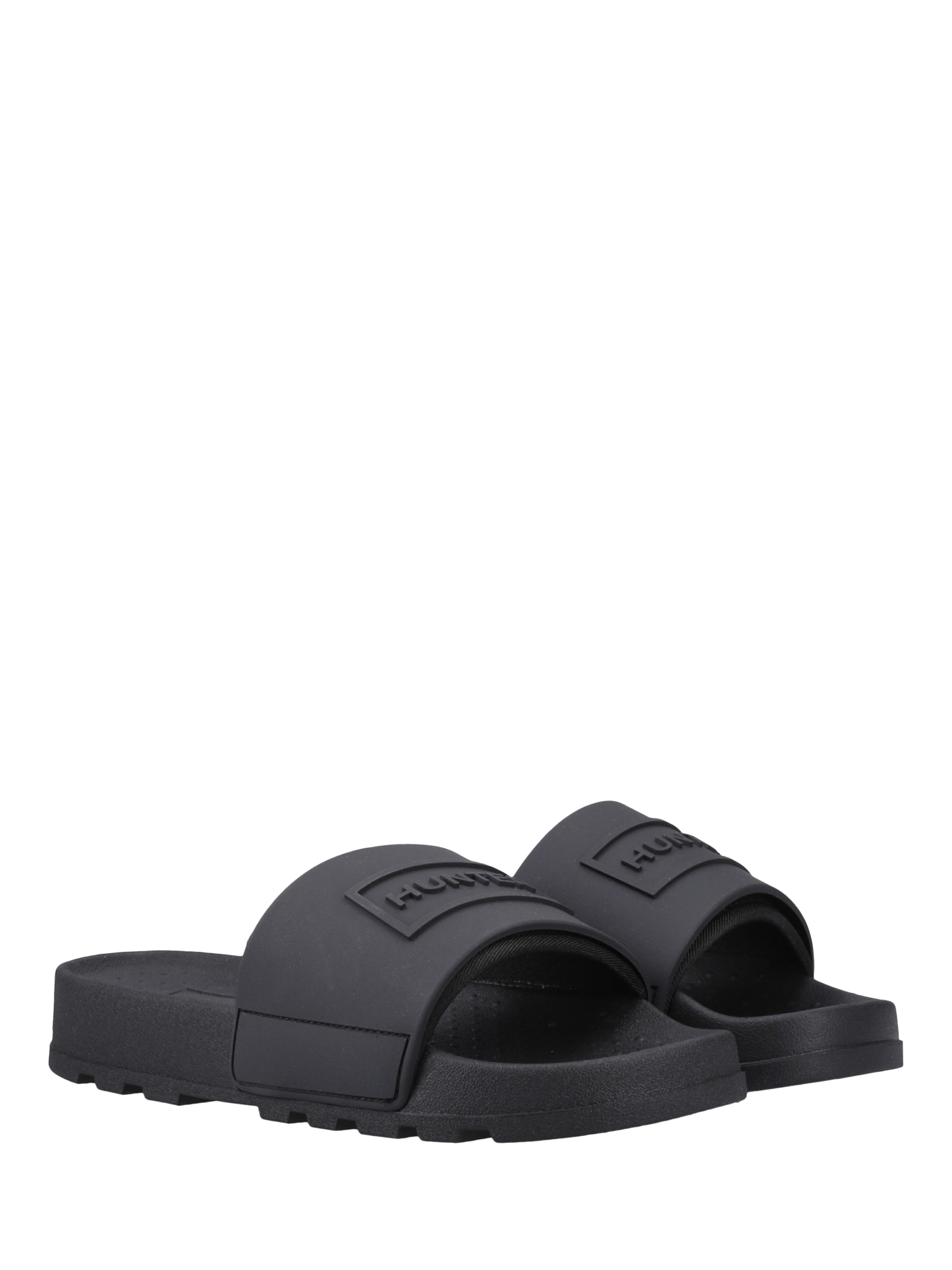 Product image 2 of 4, which shows Hunter Core Embossed Slider Sandals, Black, 5