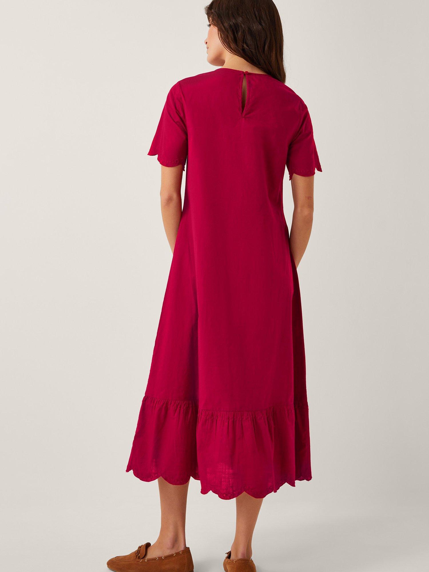 Product image 2 of 5, which shows Monsoon Orla Broderie Anglaise Midi Dress, Red, S