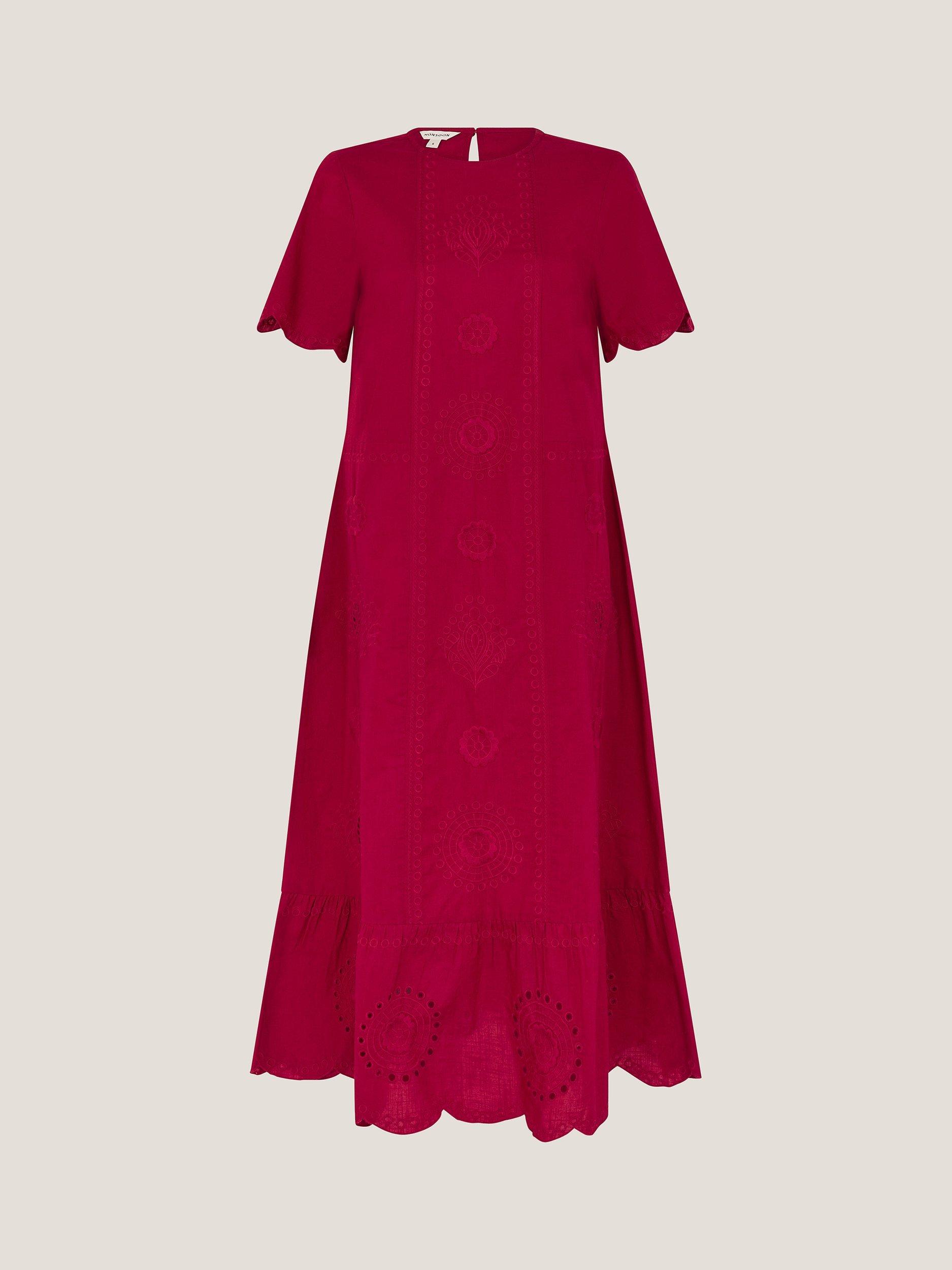 Product image 3 of 5, which shows Monsoon Orla Broderie Anglaise Midi Dress, Red, S