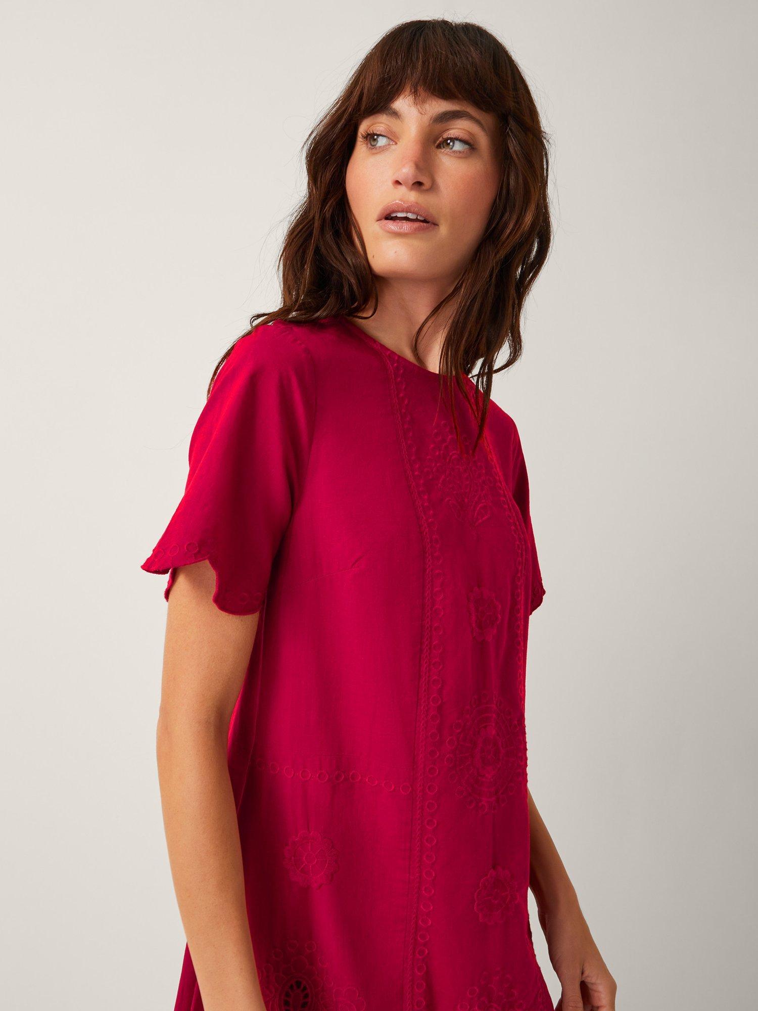 Product image 5 of 5, which shows Monsoon Orla Broderie Anglaise Midi Dress, Red, S