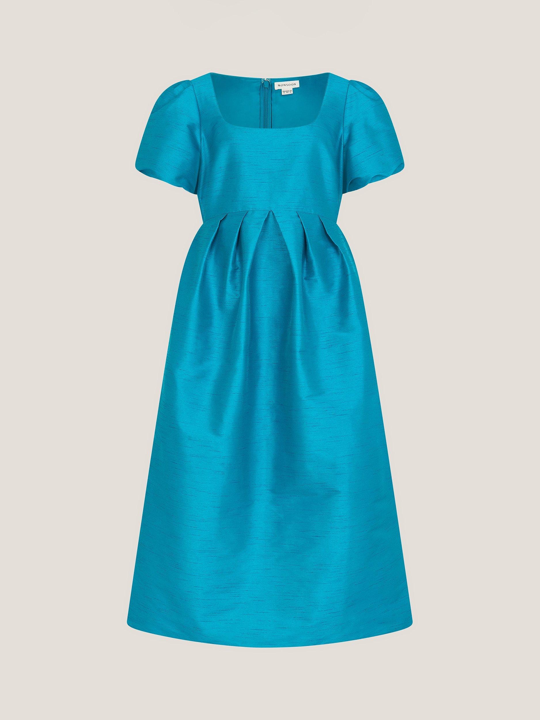 Product image 4 of 5, which shows Monsoon Sandra Puff Sleeve Midi Dress, Teal, 14