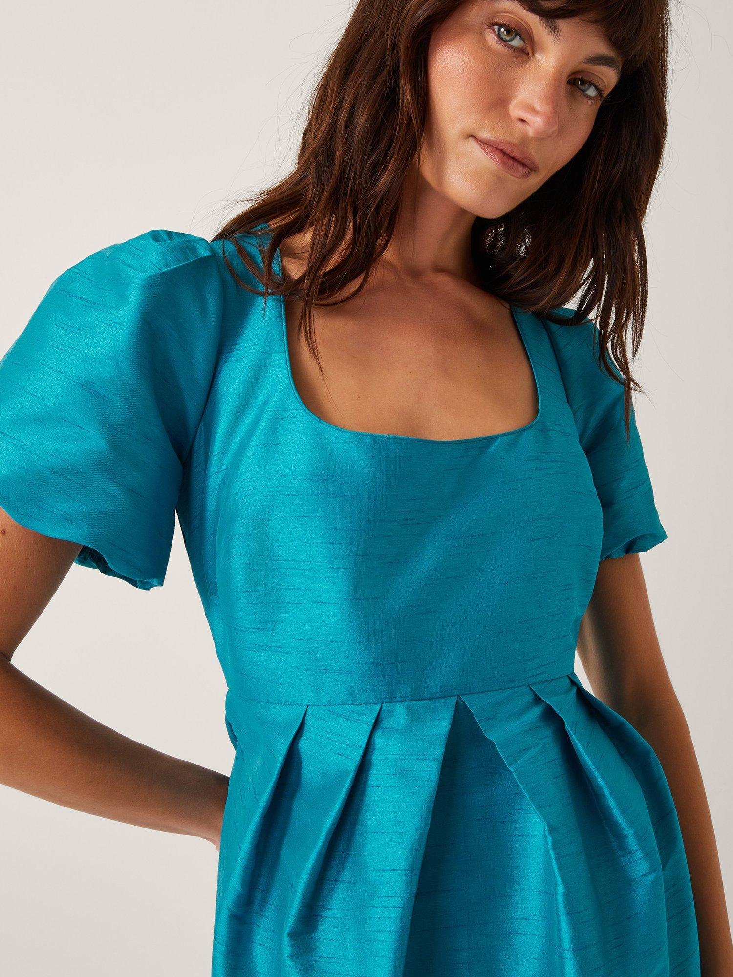 Product image 5 of 5, which shows Monsoon Sandra Puff Sleeve Midi Dress, Teal, 14