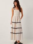 Monsoon Tabitha Smocked Ric Rac Tiered Dress, Ivory